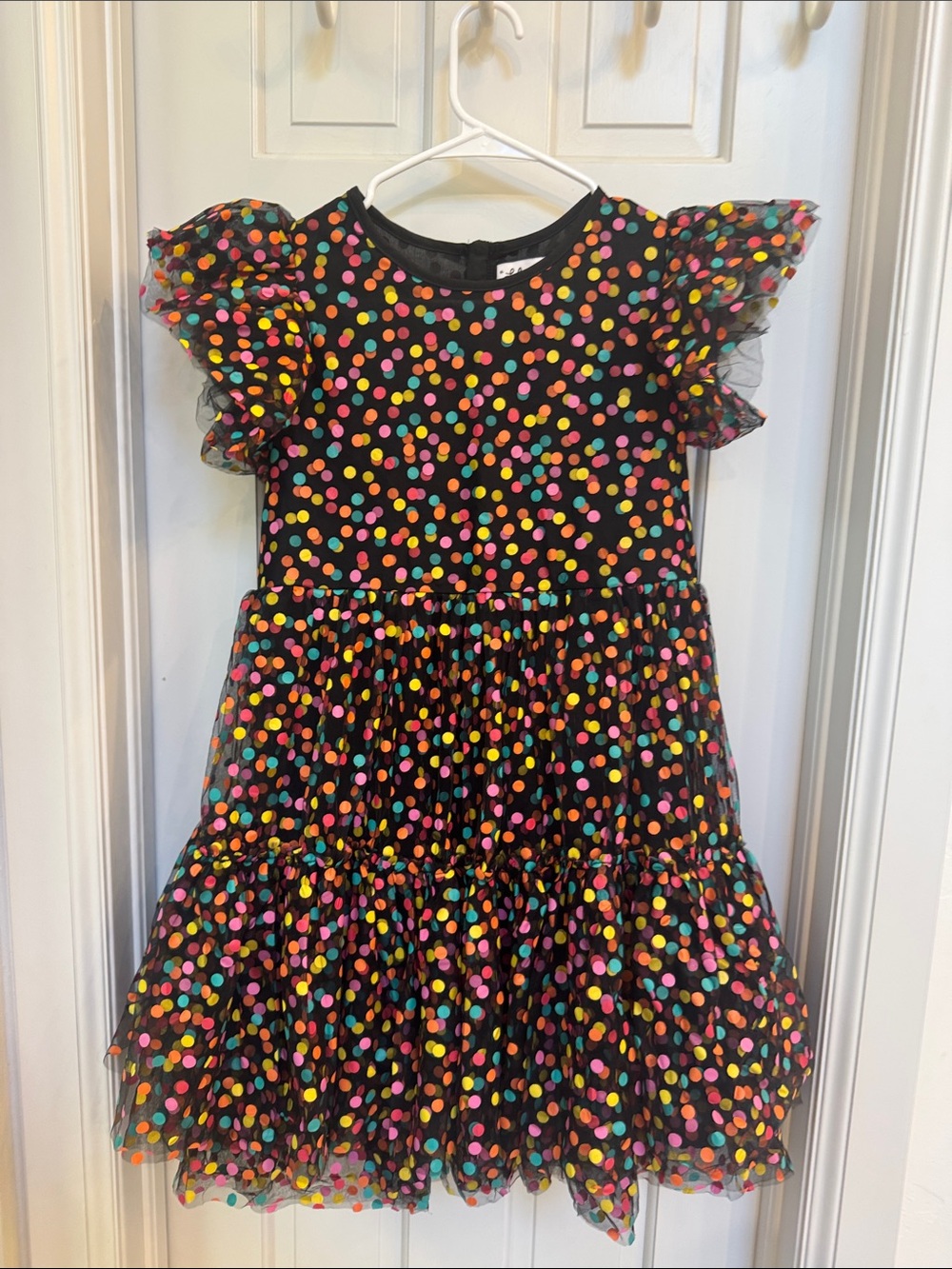Lola + The Boys Black Polka Dot Ruffle Dress - Multicolor Dots size 14